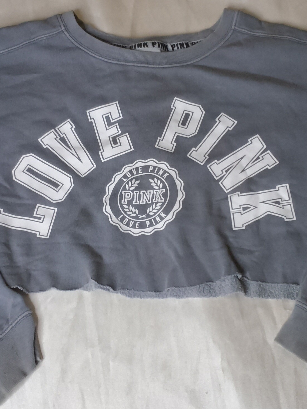 Victoria's Secret PINK Gray Cropped Sweatshirt with White Logo